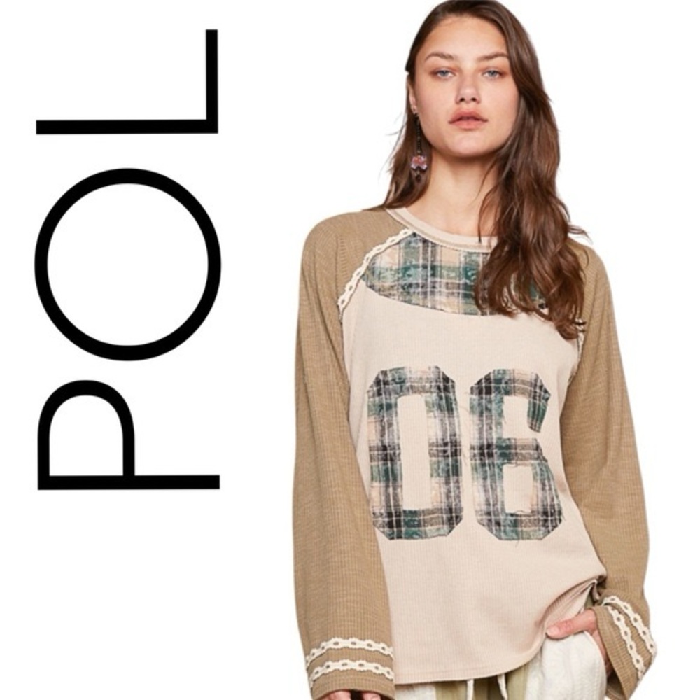 POL 06 Women's Beige/Tan Boho Top Patchwork Size Sml
